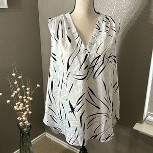 Alfani women’s sleeveless satin blouse white/black size XL